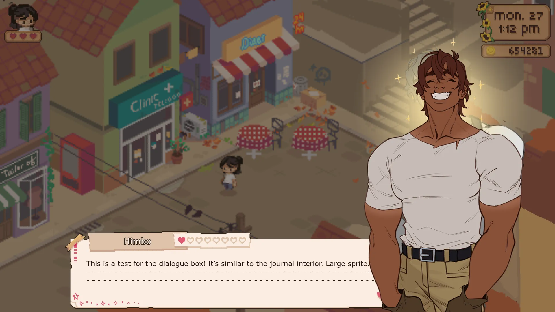 An early dialogue portrait mockup beside an Ashenridge street scene.