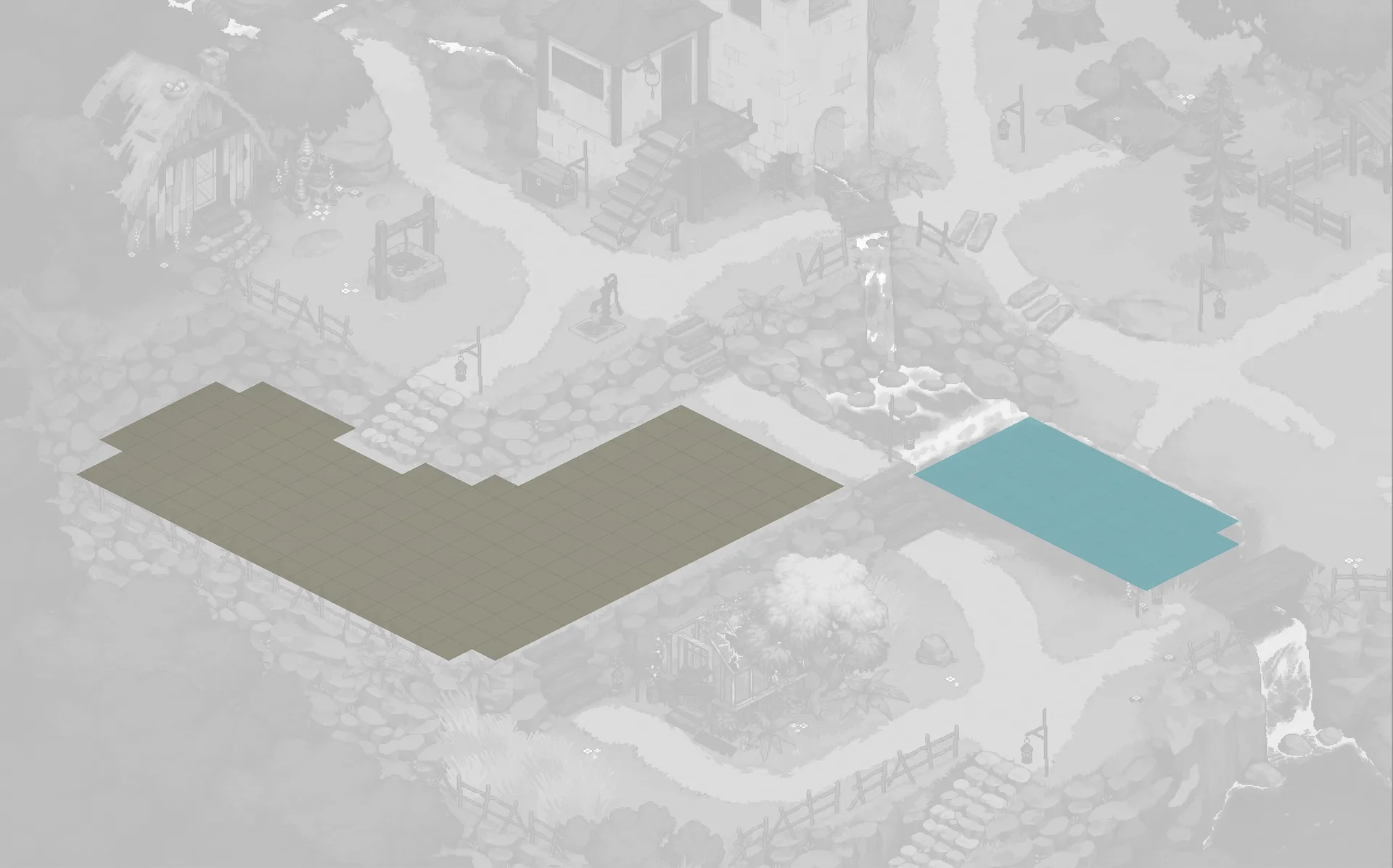 A development overlay marks plantable areas in the farm environment.